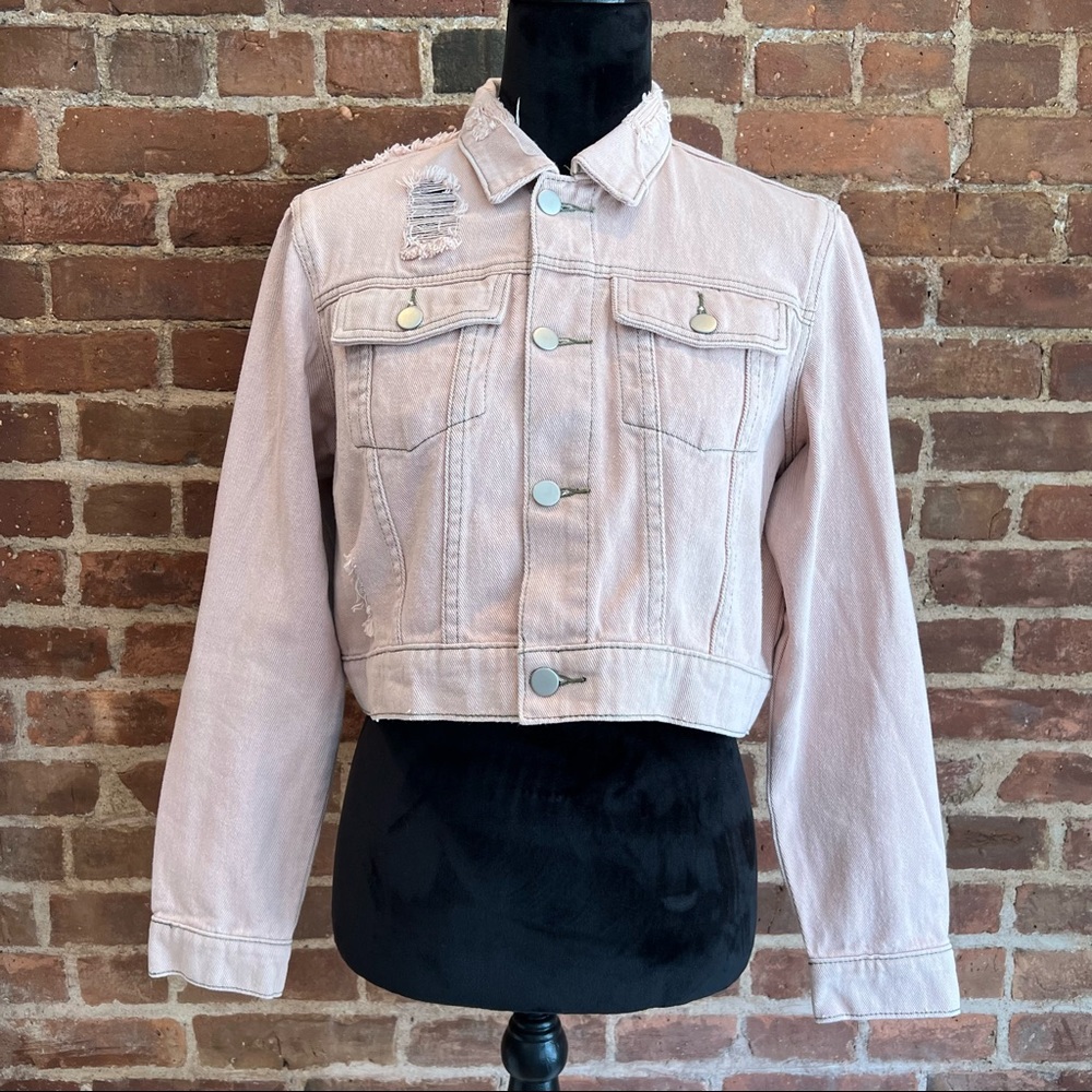 Cropped Pink Denim Jacket